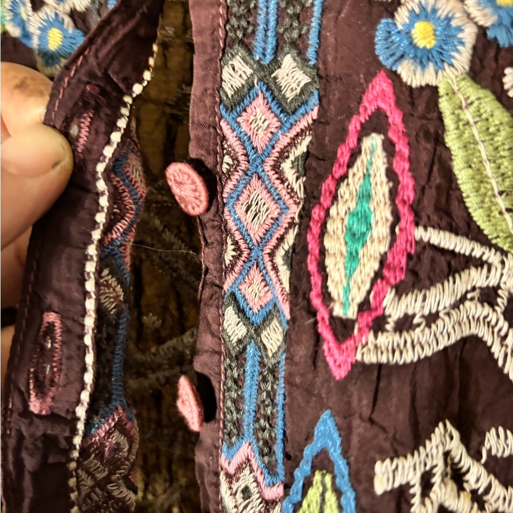 Johnny Was Embroidered Blouse - Black with Pink and Blue - Picture 4 of 5